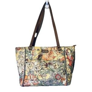 Sakroots Artist Circle Metro Tote Shoulder Bag Yellow Floral Waxed Canvas Boho